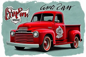 an old red barn, white 1953 GMC farm truck half sleeve tattoo on upper right arm tattoo idea