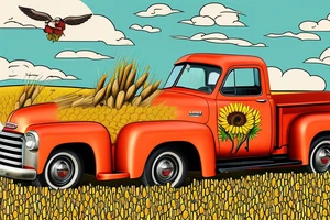 1953 fifth window GMC farm truck, red barn, wheat fields, sunflowers tattoo idea