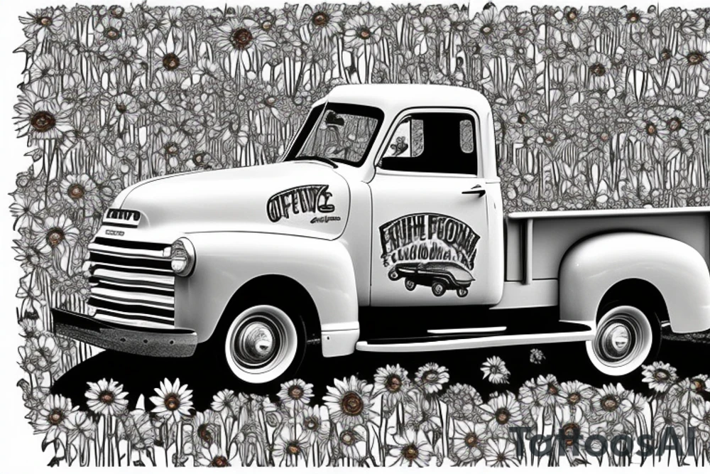 1953 fifth window GMC farm truck, red barn, wheat fields, sunflower tattoo idea