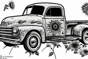 1953 fifth window GMC farm truck, red barn, wheat fields, giant sunflower tattoo idea