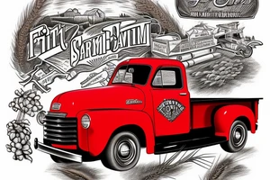 1953 fifth window GMC farm truck, red barn, wheat field tattoo idea
