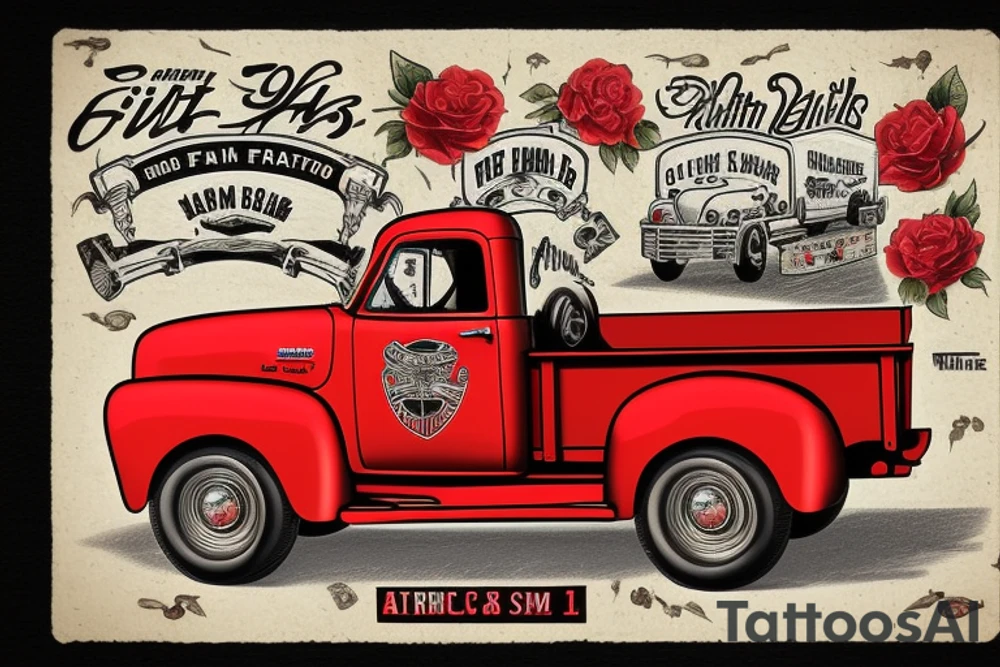 1953 fifth window GMC farm truck, red barn tattoo idea