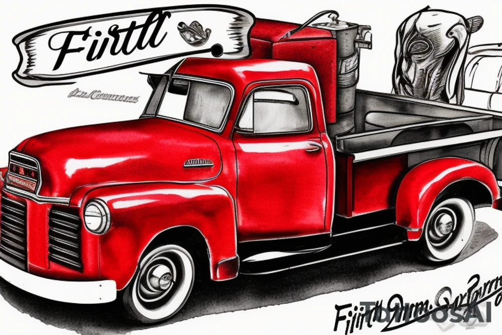 1953 fifth window GMC farm truck, red barn tattoo idea