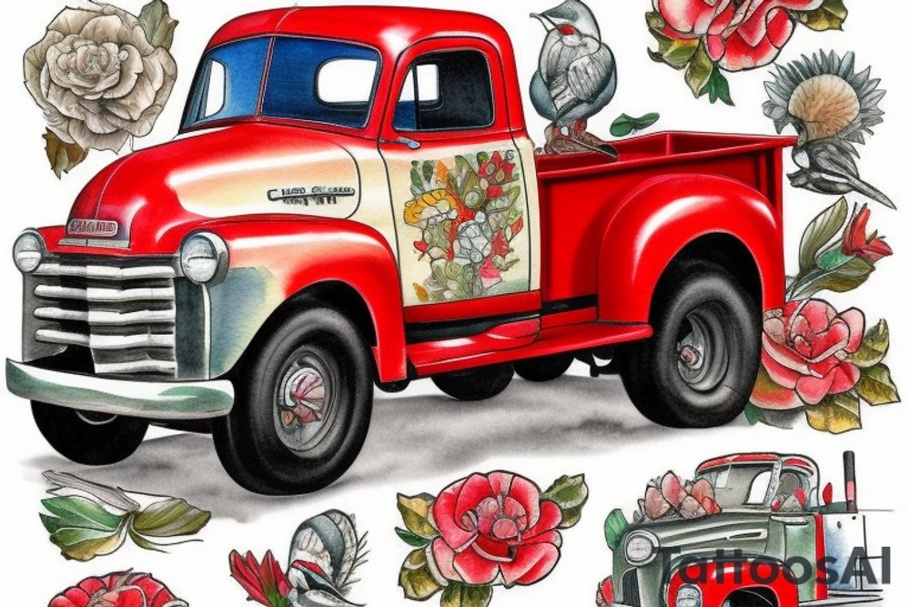 1953 fifth window GMC farm truck, red barn tattoo idea