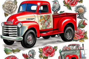 1953 fifth window GMC farm truck, red barn tattoo idea