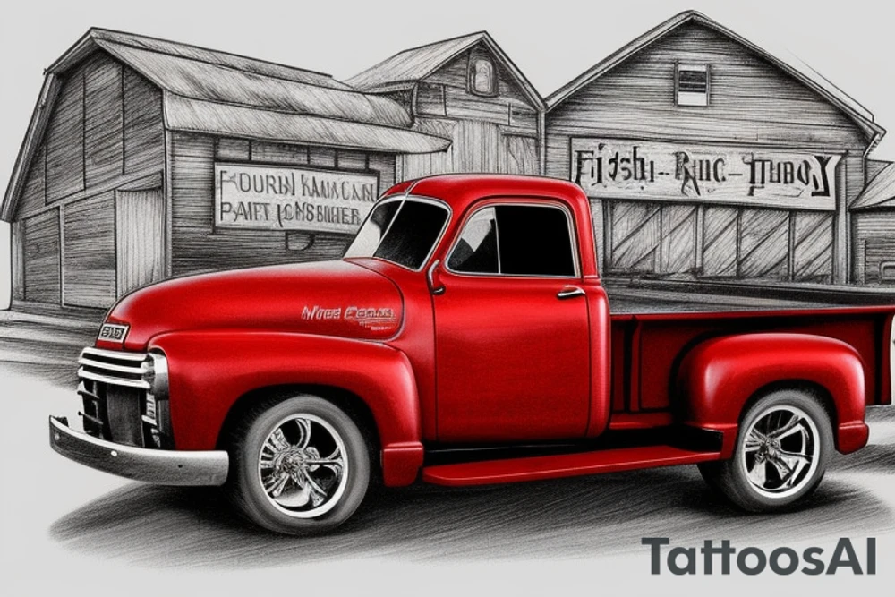 1953 fifth window GMC farm truck, red barn tattoo idea