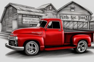 1953 fifth window GMC farm truck, red barn tattoo idea