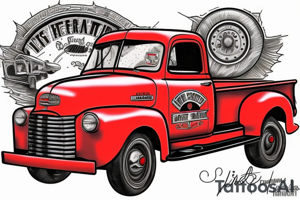 1953 fifth window GMC farm truck, red barn tattoo idea