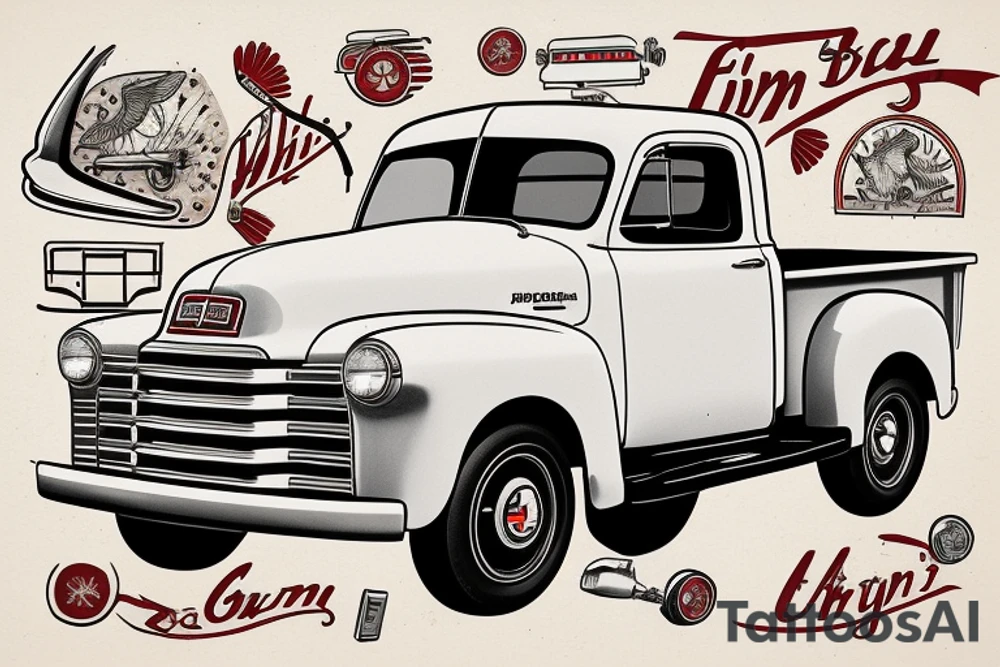 1953 fifth window GMC farm truck, red barn tattoo idea
