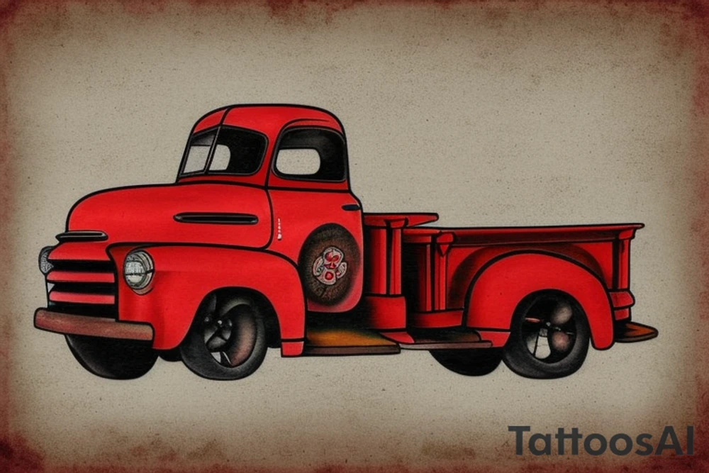 rustic 1953 fifth window GMC farm truck, red barn tattoo idea