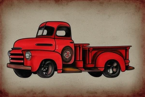 rustic 1953 fifth window GMC farm truck, red barn tattoo idea
