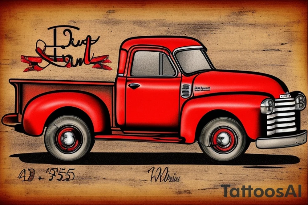 rustic 1953 fifth window GMC farm truck, red barn tattoo idea