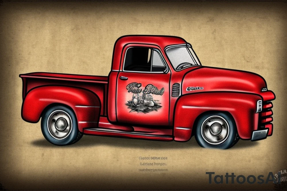 rustic 1953 fifth window GMC farm truck, red barn tattoo idea