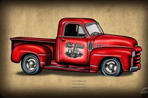 rustic 1953 fifth window GMC farm truck, red barn tattoo idea