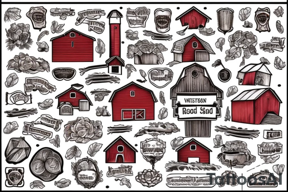 an old rustic red barn in a field tattoo idea