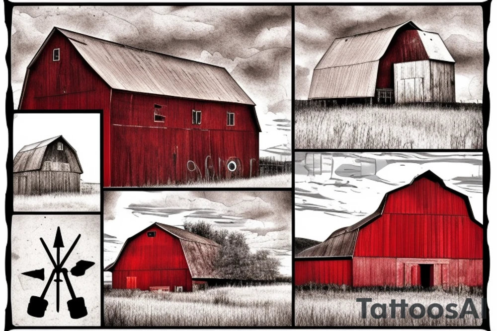 an old rustic red barn in a field tattoo idea