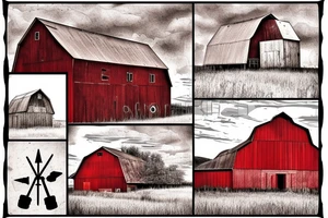 an old rustic red barn in a field tattoo idea