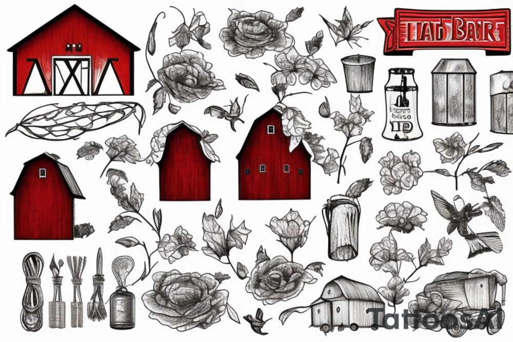an old rustic red barn in a field tattoo idea
