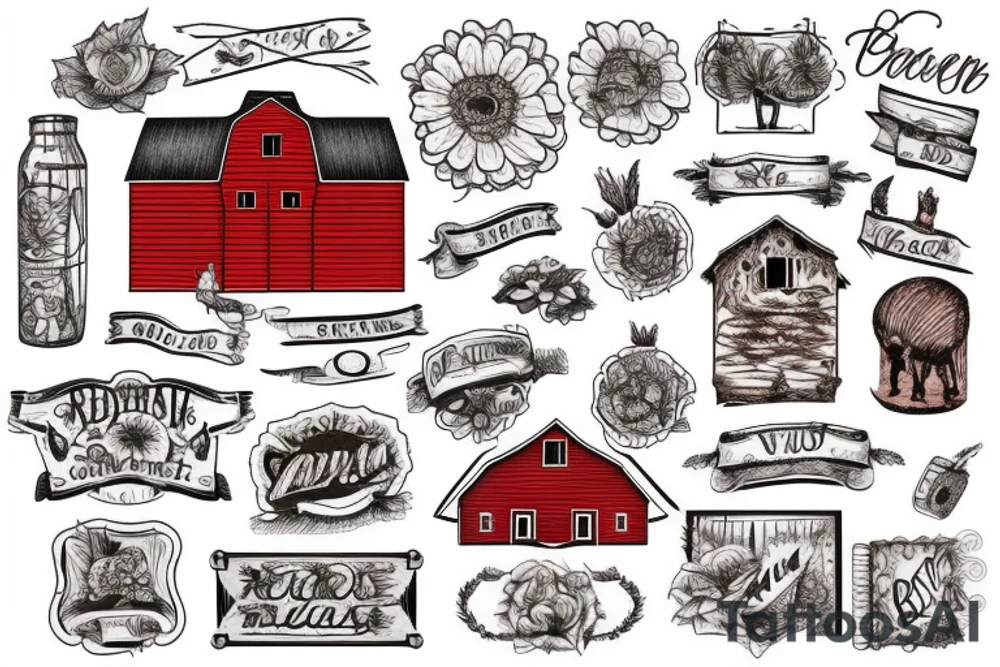 an old rustic red barn in a field tattoo idea