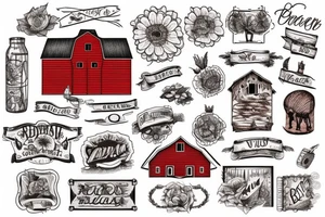 an old rustic red barn in a field tattoo idea
