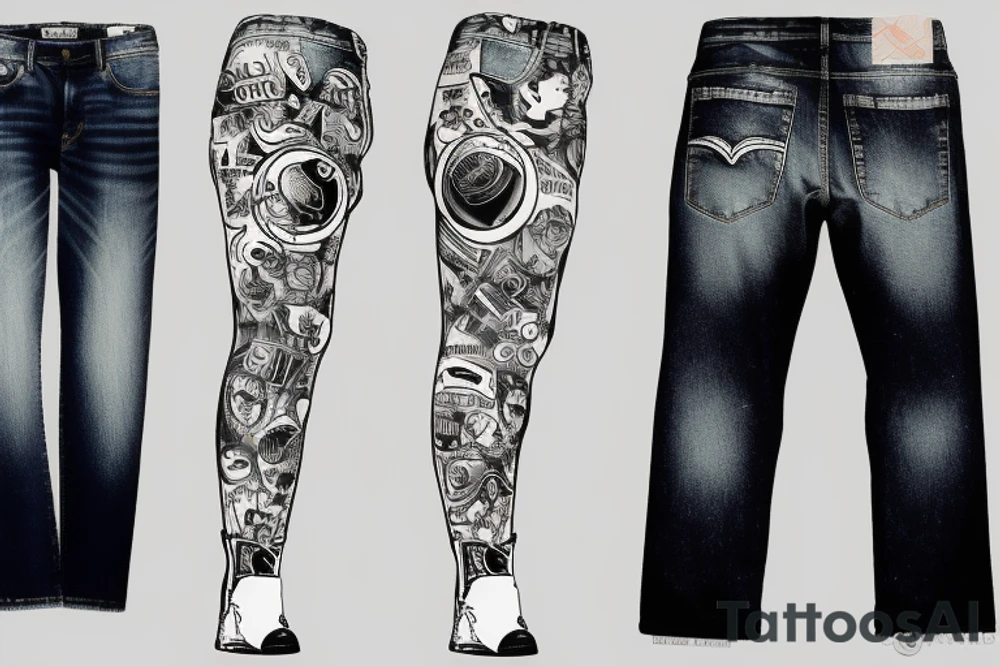 Denim pants on a tennis ball tattoo idea