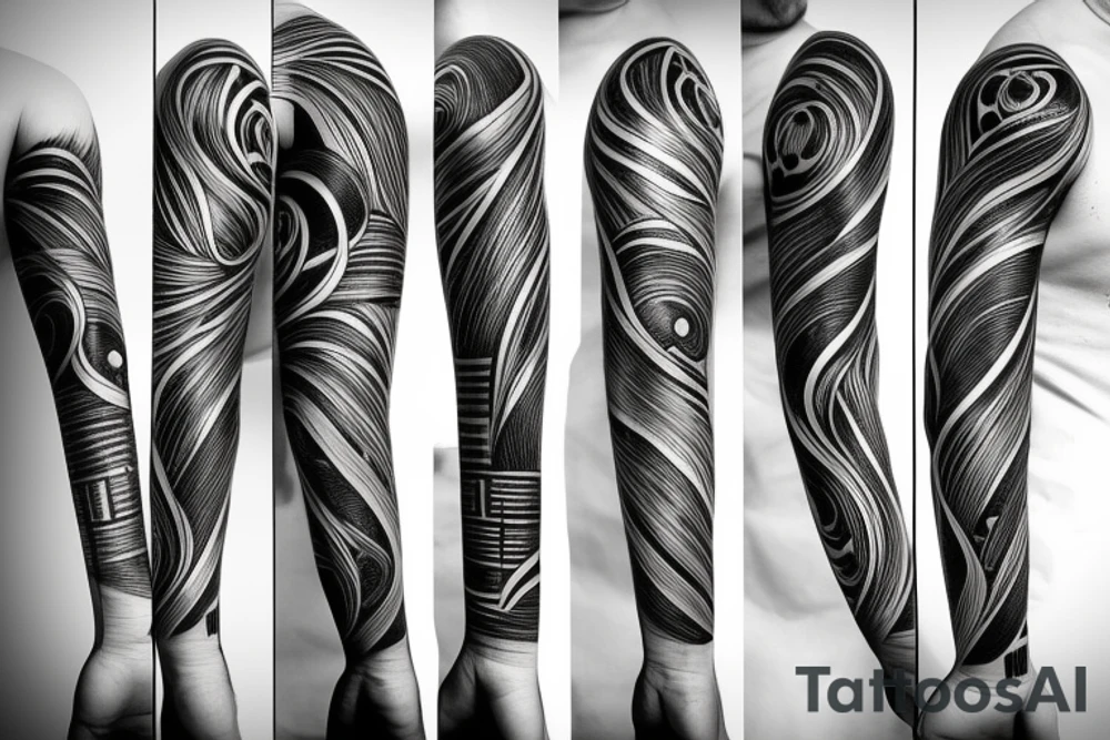 wood grain sleeve tattoo idea