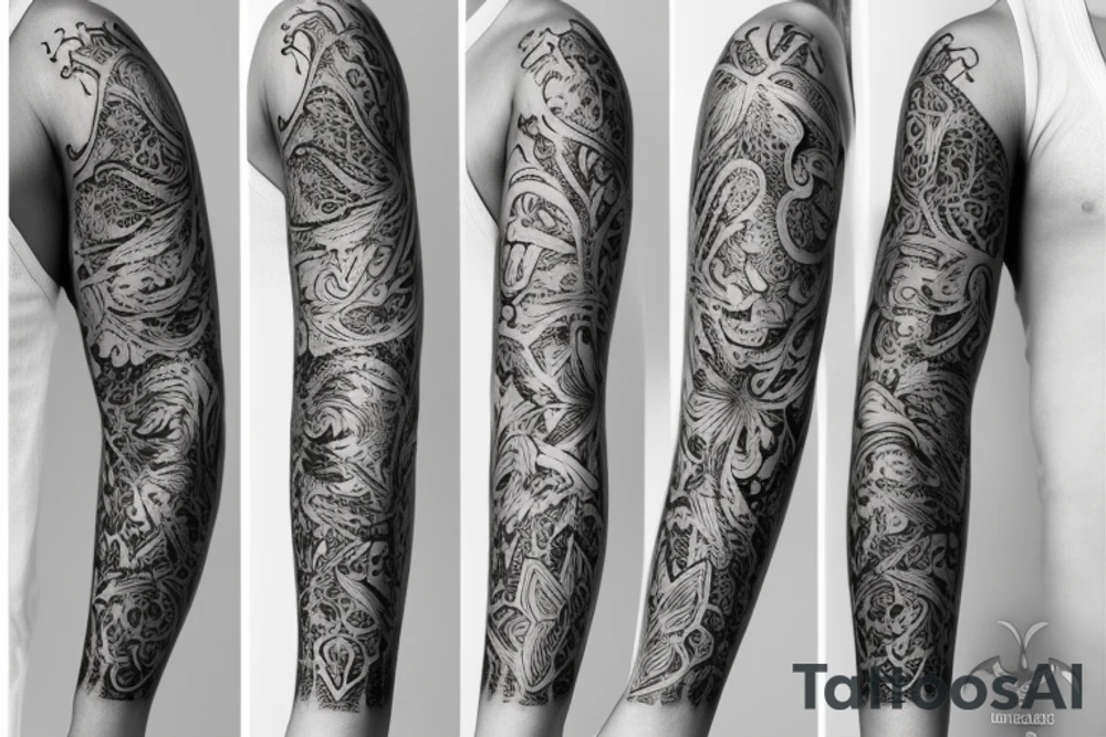 walnut wood grain sleeve tattoo idea