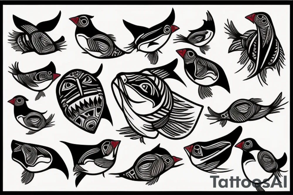 Puffin bird mola style color tattoo idea