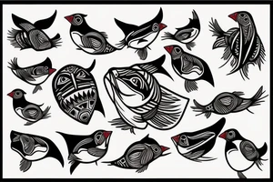 Puffin bird mola style color tattoo idea