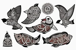 Puffin bird mola style color tattoo idea