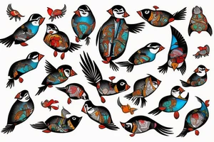 Puffin bird mola style colorful tattoo idea