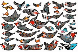 Puffin bird mola style colorful tattoo idea