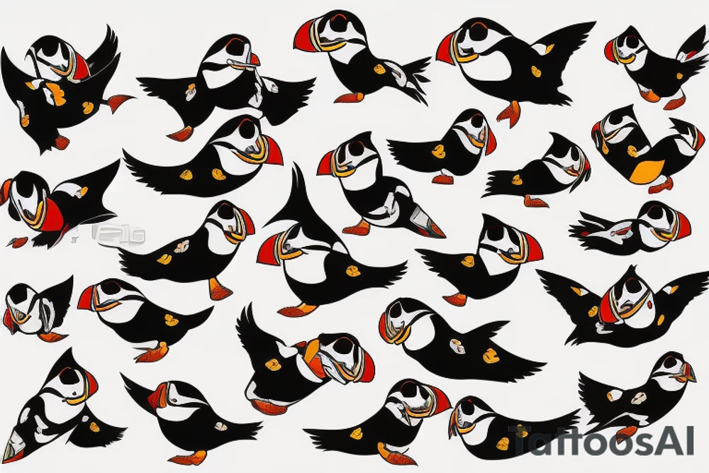 Mola style colorful puffin tattoo idea