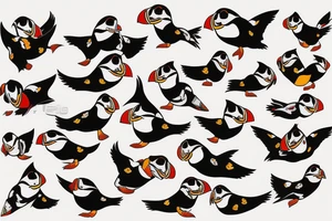 Mola style colorful puffin tattoo idea