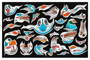Colorful mola puffin bird tattoo idea