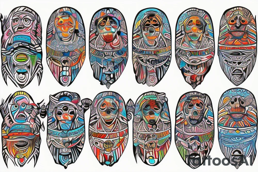 Colorful mola puffin bird tattoo idea