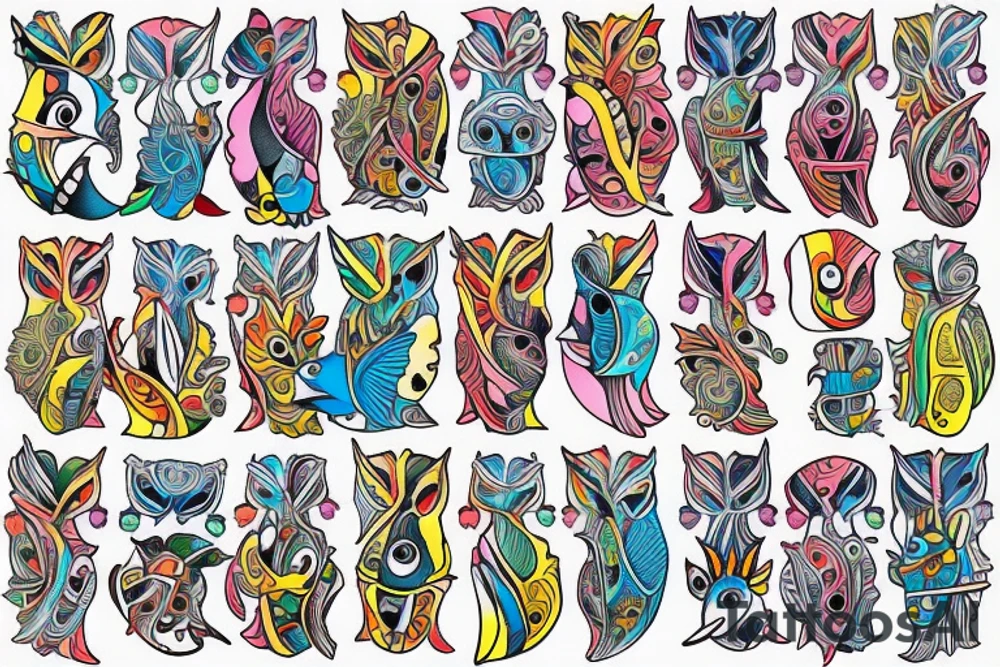 Colorful mola puffin bird tattoo idea