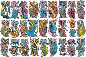 Colorful mola puffin bird tattoo idea