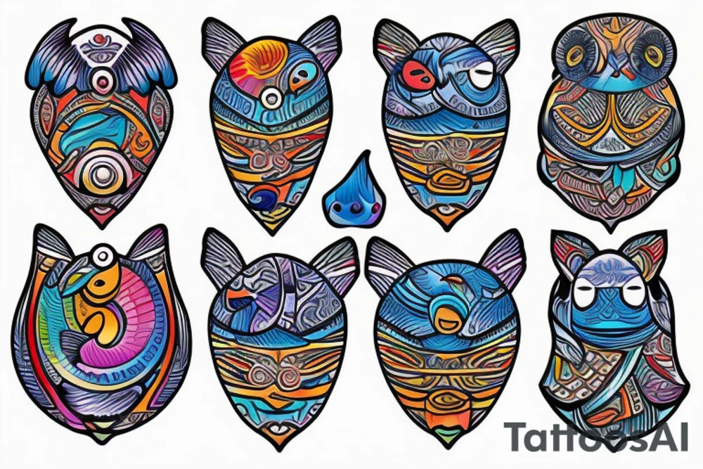 Colorful mola puffin bird tattoo idea
