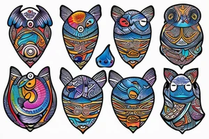 Colorful mola puffin bird tattoo idea