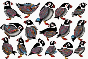 Colorful mola style puffin bird tattoo idea