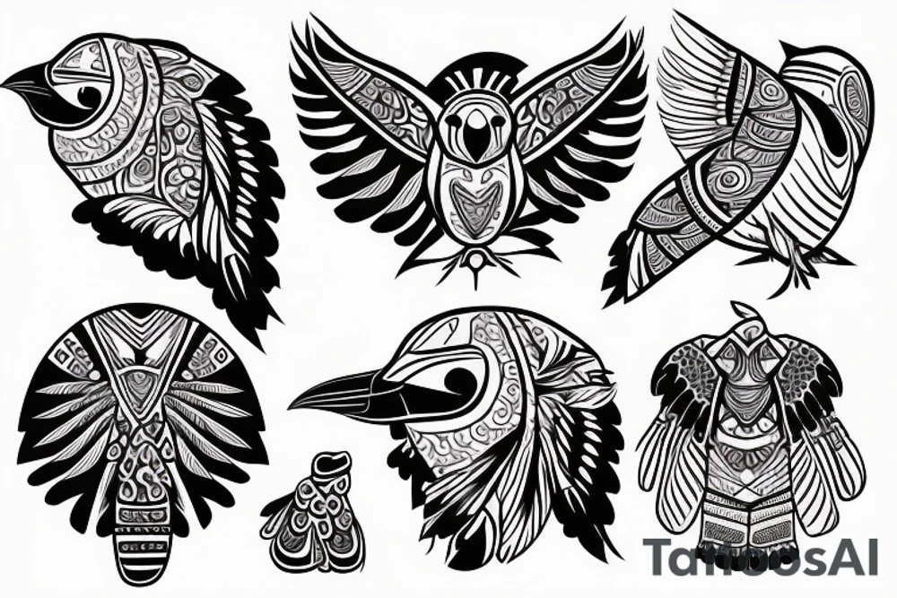 Colorful mola style puffin bird tattoo idea