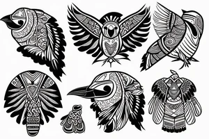 Colorful mola style puffin bird tattoo idea