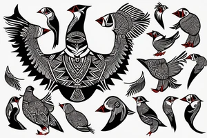 Colorful mola style puffin bird tattoo idea