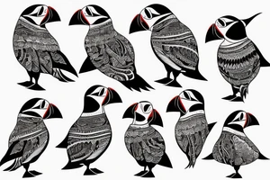 Colorful mola style puffin bird tattoo idea