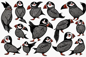 Colorful mola style puffin bird tattoo idea