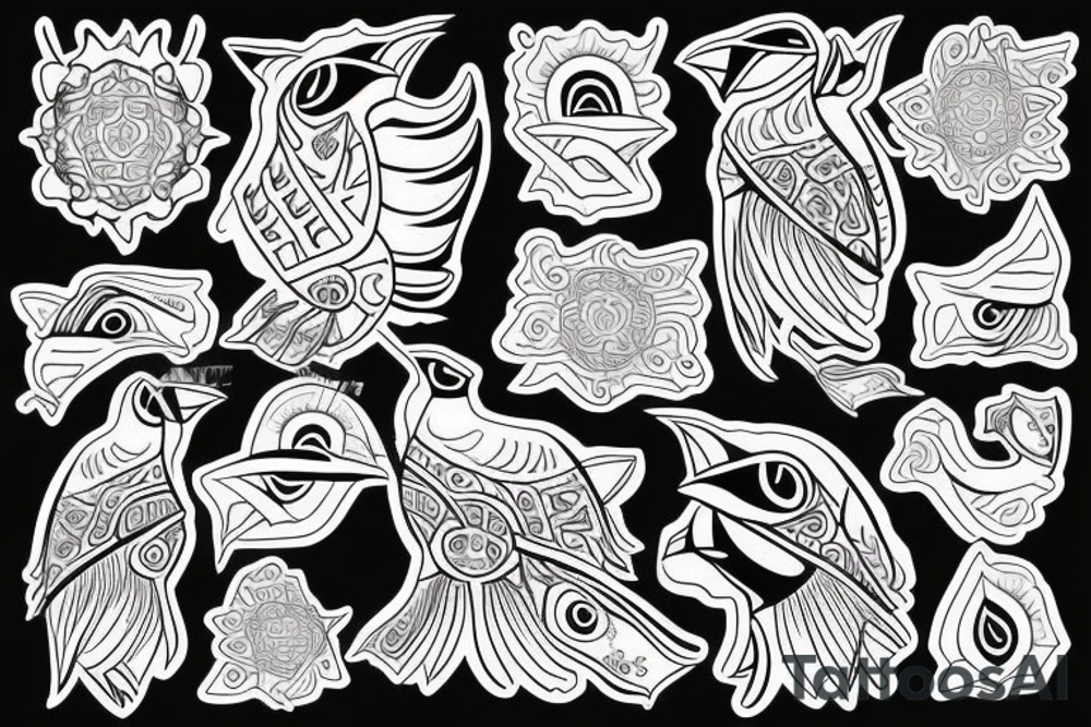Colorful mola style puffin bird tattoo idea
