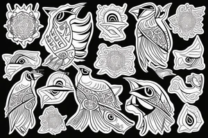Colorful mola style puffin bird tattoo idea
