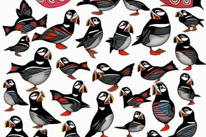 Colorful mola style puffin bird tattoo idea