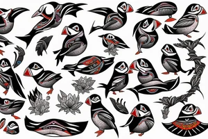 Colorful mola style puffin bird tattoo idea